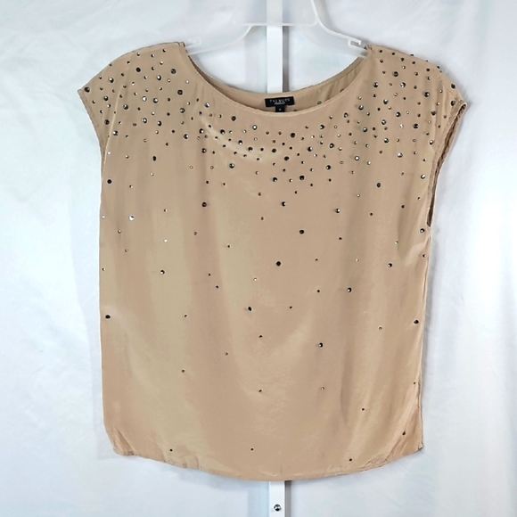 Talbots Beige Studded 100% Silk Women's Top Size Medium - Picture 1 of 7
